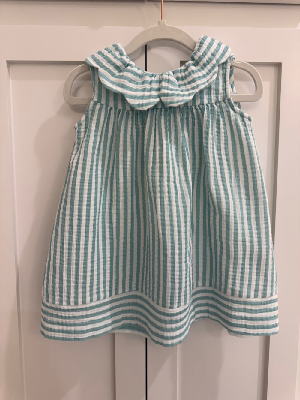Sophie & Lucas Girls Sullivan Stripe Dress in White/Teal 18M
